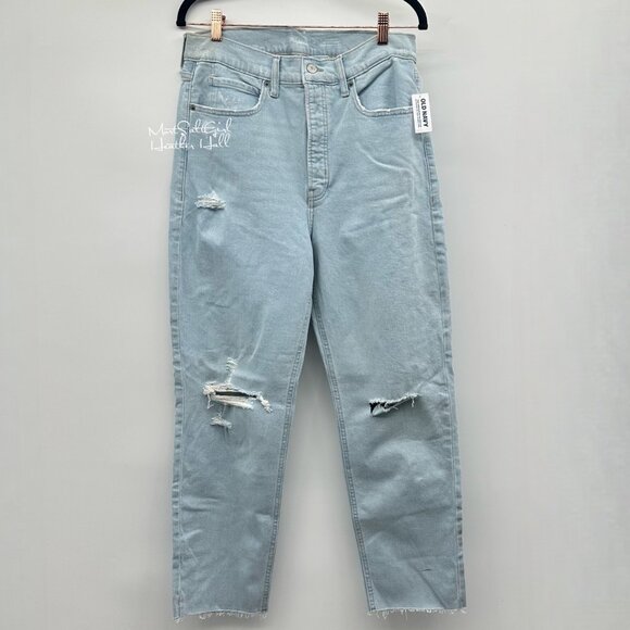 Old Navy NWT Women's Distressed Light Wash High-Rise Straight-Leg Jeans Size 12 - Picture 1 of 10